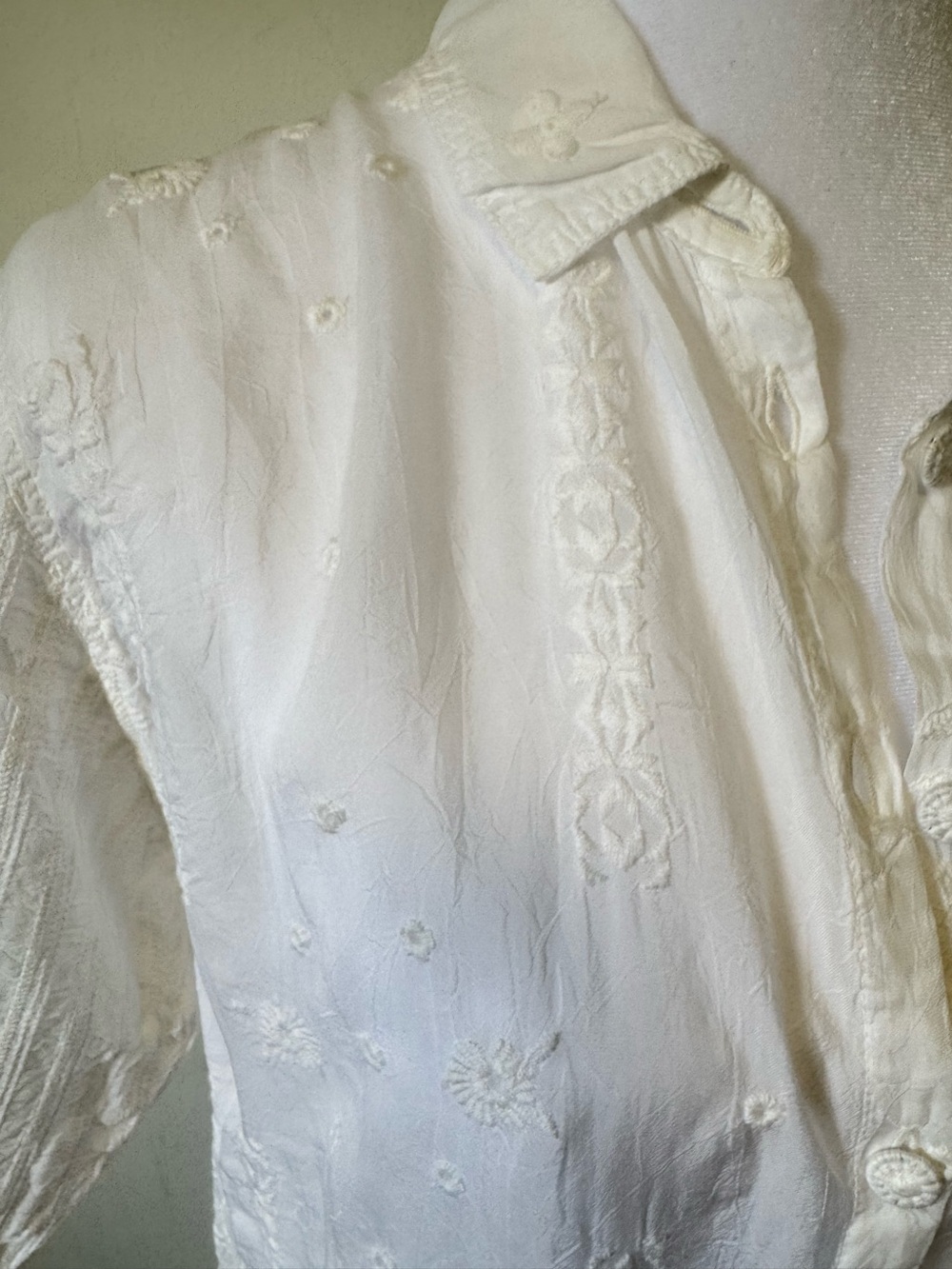 Johnny Was NYX Shirt Off White Mixed Media Blouse Large Coastal Euro Summer NWT - Picture 6 of 16